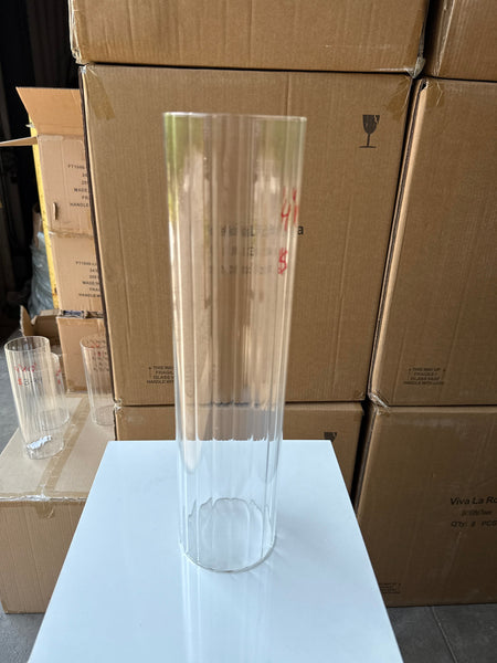 MT4-16 Ribbed Glass 4”x16”h Cylinder Vase Clear Thin Machine made