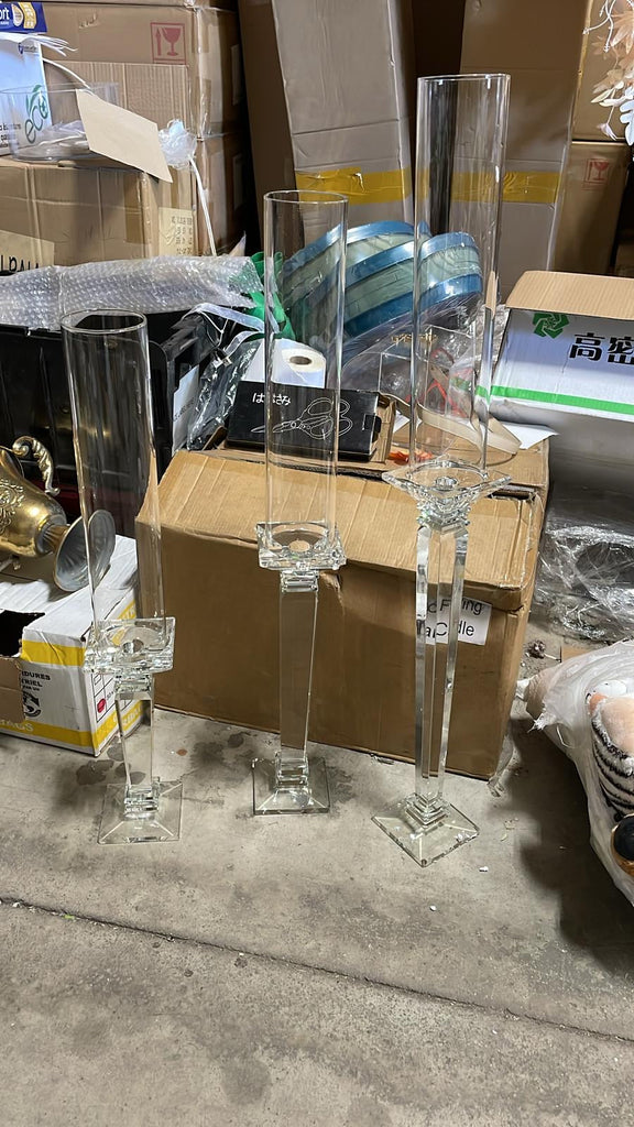 Tall CRYSTAL Candleholder pillar set of 3