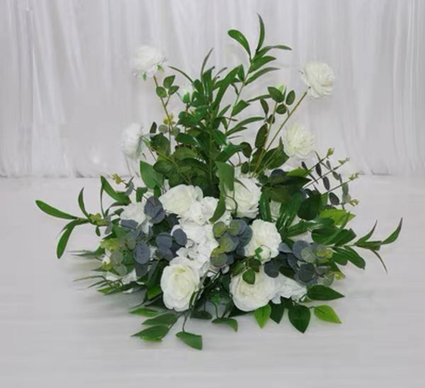Artificial Flower Rose Hydrangea Arrangement Cream white olive New forest theme small tabletop