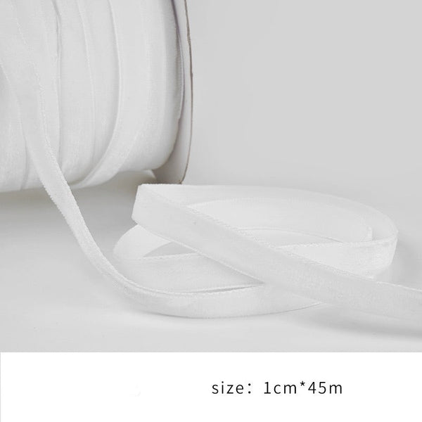 1 cm White Velvet Ribbon DIY Decor Material Bridal Bouquet(45m long)