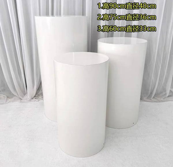 White set of 3 metal stand Pillar plinth round