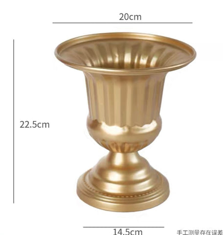 Tall round GOLD bowl /urn METAL 8.5"