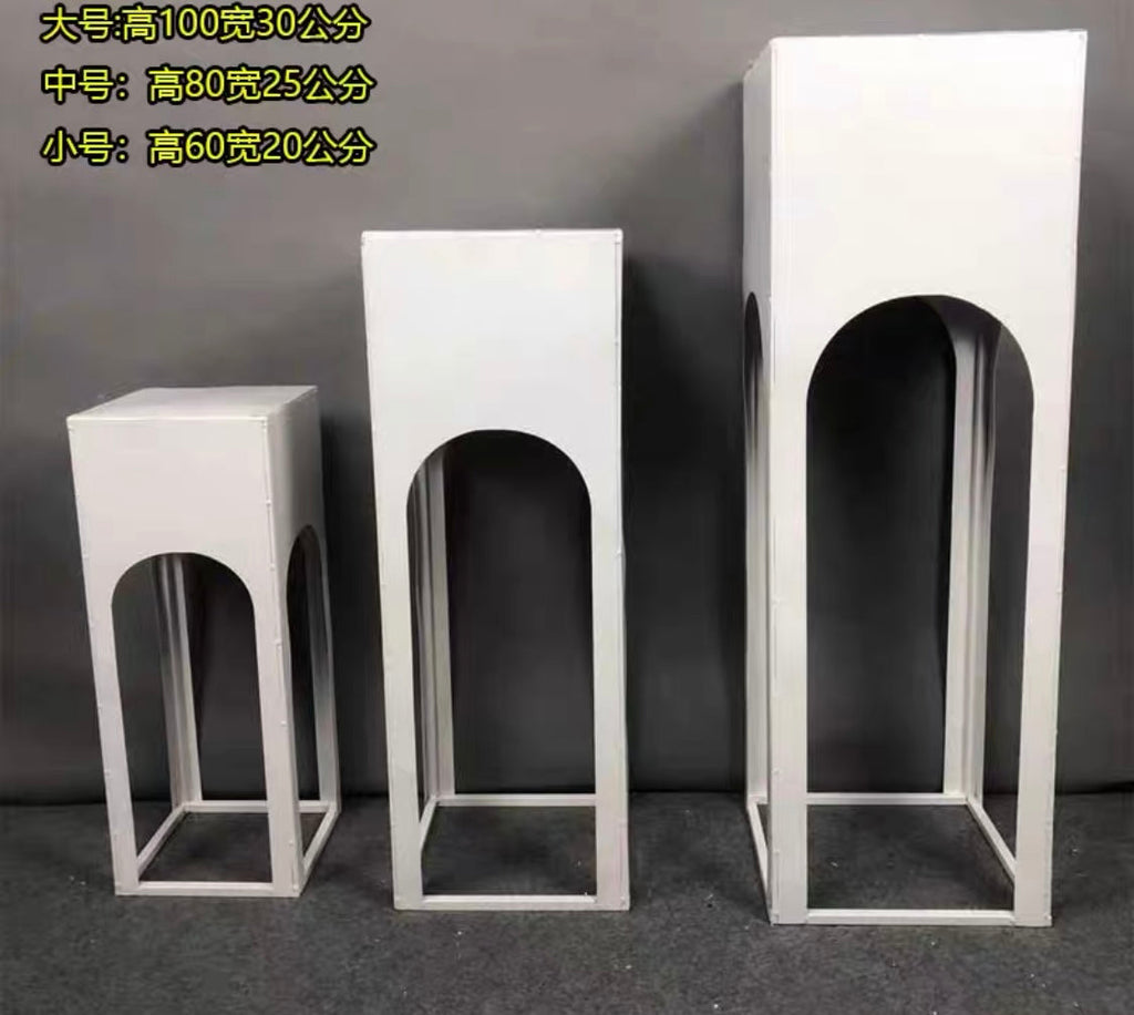 White set of 3 metal stand Pillar plinth