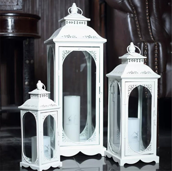 Large metal White Lantern (L) 28”