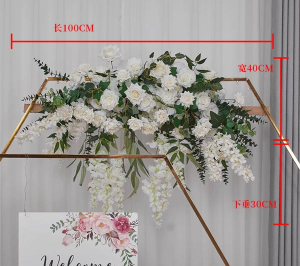 1m Long Premade Rose Arrangement Cream white with rectangular with hanging wisteria