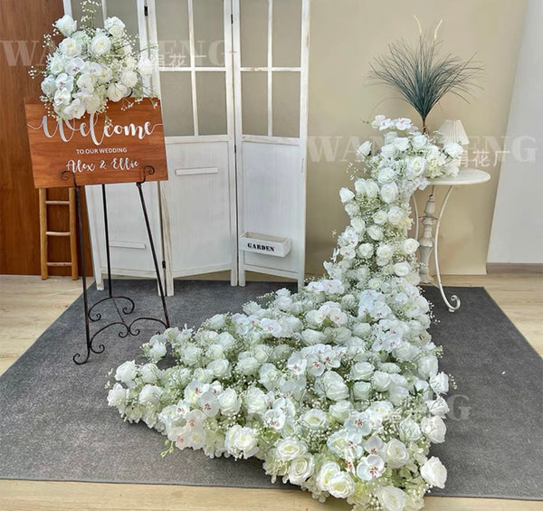 2.3 m Peacock Premade Rose babys breath Arrangement Cream white