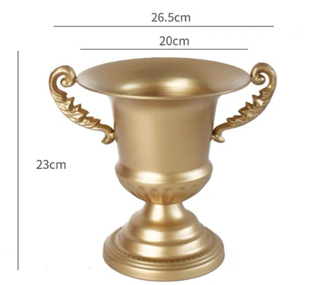 Tall round GOLD bowl /urn METAL 9"H