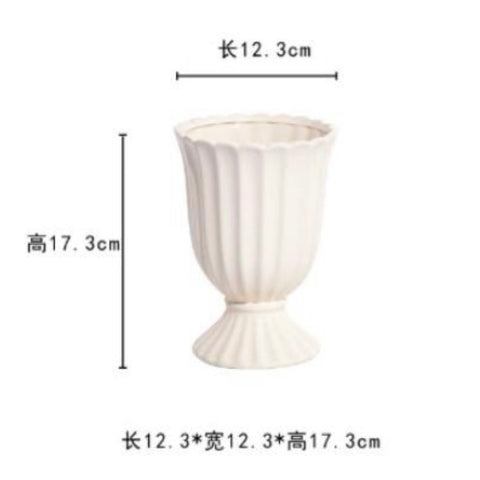 White baby ceramic urn tall vase striped bowl