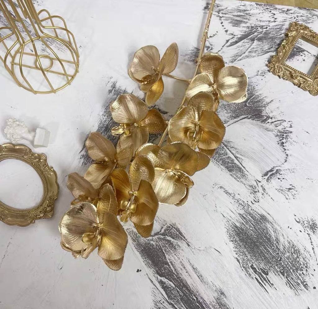 Gold Phalaenopsis Orchid Artificial Silk wedding flower Solid petal