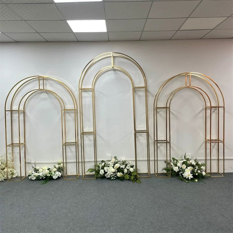 2.4m tall Chrome Gold Metal Backdrop Stand Round double bar u shape Arch round 3D