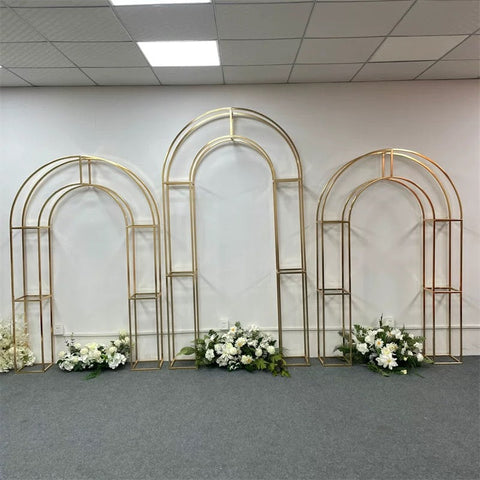 2.4m tall Chrome Gold Metal Backdrop Stand Round double bar u shape Arch round 3D