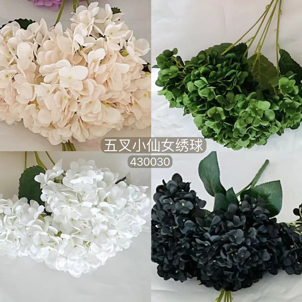 New Artificial Flower forest green Hydrangea Bunch 5 head little fairy