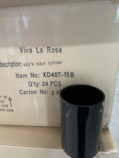 Black 4"x6”H Cylinder Vase Thick Glass