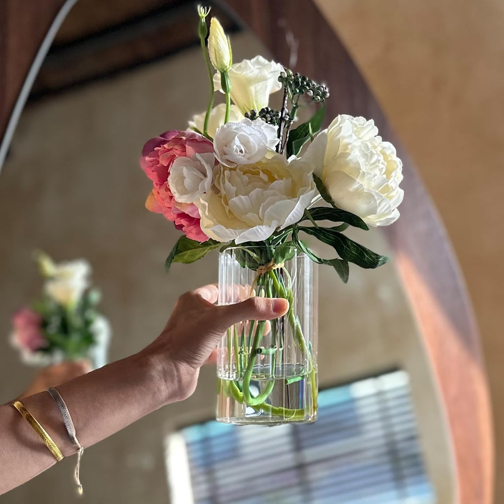 MT4-8 Ribbed Glass 4”x8”h Cylinder Vase Clear Thin Machine made