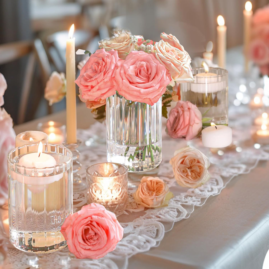 MT4-6 Ribbed Glass 4”x6”h Cylinder Vase Clear Thin Machine made