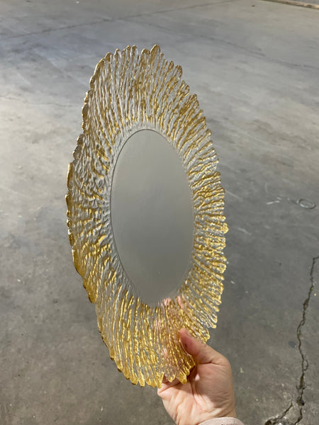 12.5" Glass Charger Plate Gold Coralline New
