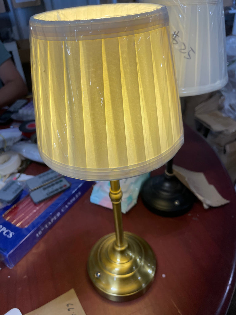Shiny Gold Stem lamp usb charging fabrc white top touch dimmable wireless battery warm cold white dinner