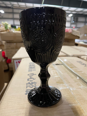 Black vintage sunflower drinking Glass 300ml crystal look(Goblet)