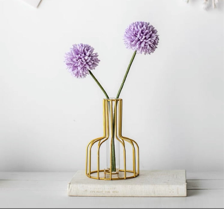 Geometric Planter with tube vase gold