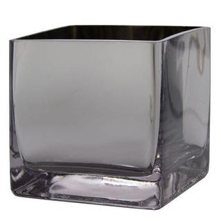 SILVER 5" CUBE solid VASE clear bottom