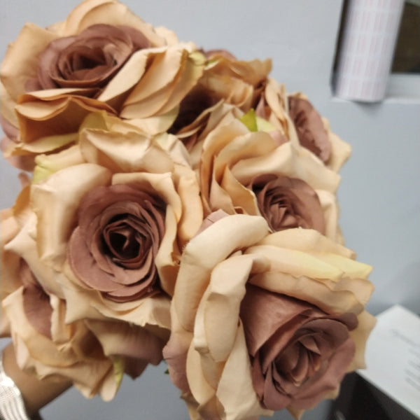 Artificial Flower Rose Bunch 9 head mixed coffee