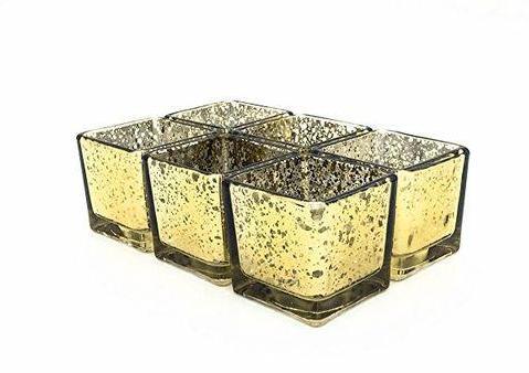 Mercury gold 6" Cube Vase Glass wedding centerpiece