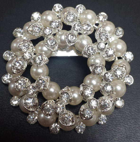 Pearl Silver Diamond Rhinestone Brooch - Richview Glass Wedding Supplies