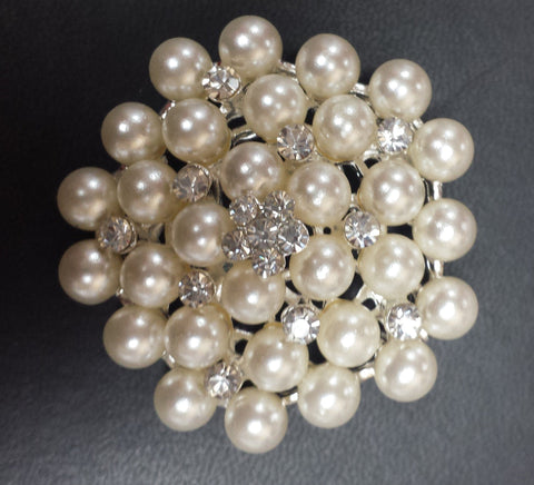 Pearl Silver Diamond Rhinestone Brooch 1.75" - Richview Glass Wedding Supplies
