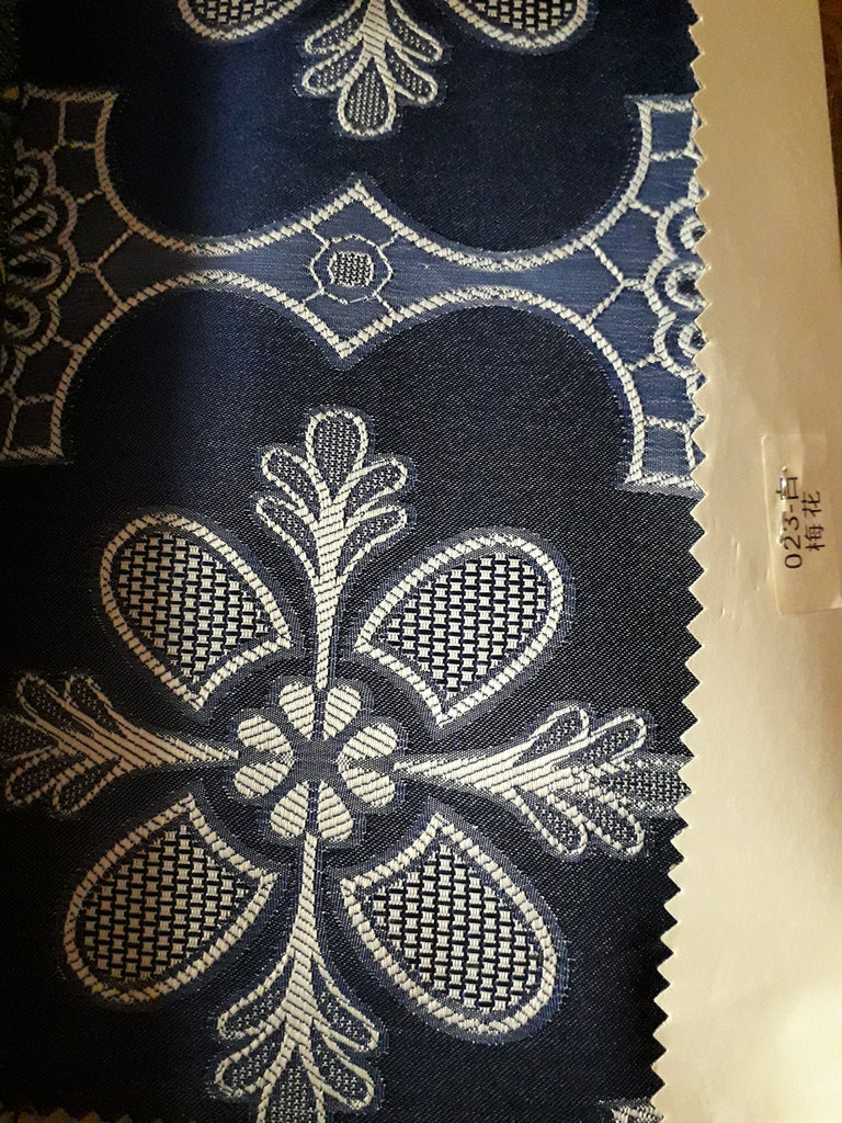 Sequin Table Cloth Square 90"x156 (blue with cream flower)- 023