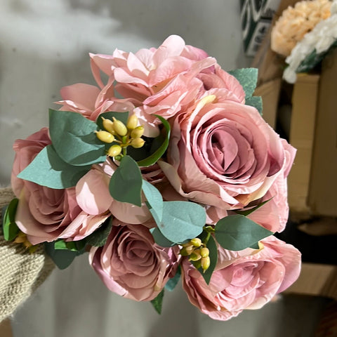 New 10 head Pink Rose Bunch with filler