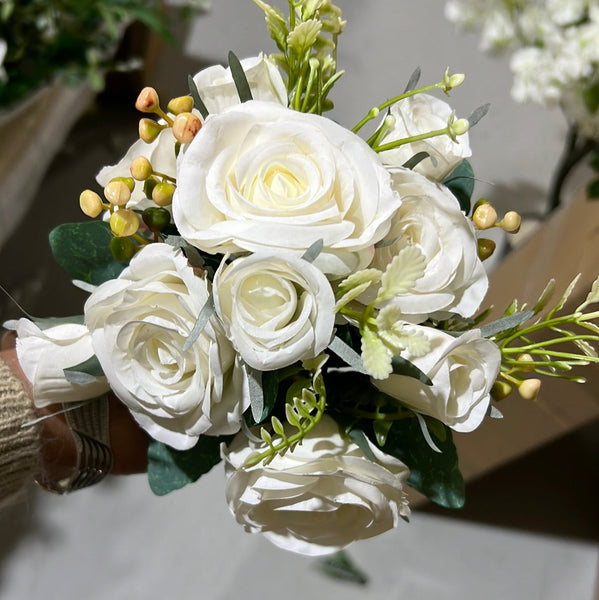 Mini Lyon White rose bunch with filler Artificial Flower