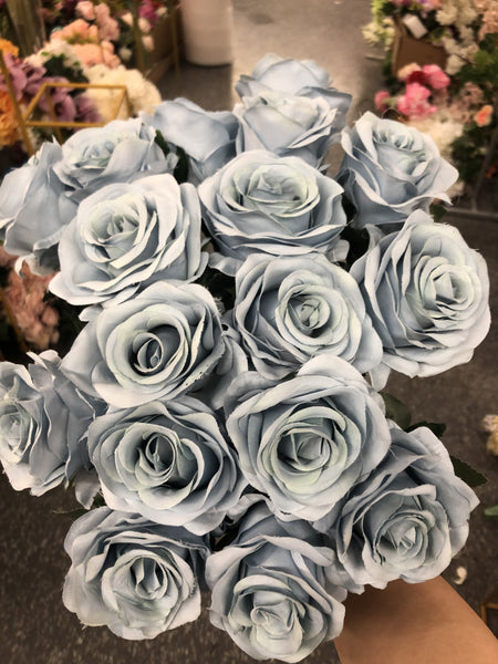 Dusty blue Artificial Flower Rose Bunch18 head FLO2-1 – Viva La Rosa