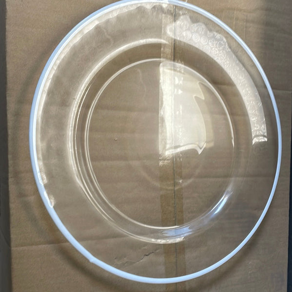 12.5" Clear Glass Charger Plate white rim band