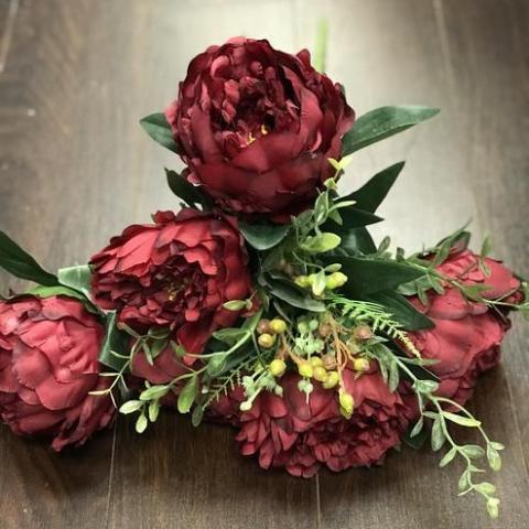 Jumbo Closed 11 Head Peony Bunch (Burgundy)-JUM1-3 - Richview Glass Wedding Supplies