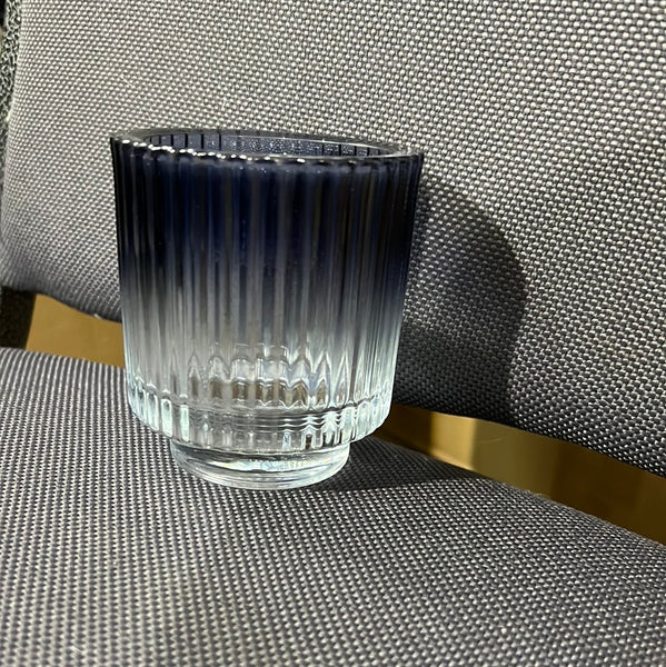 New 3" *3.5" Striped CANDLEHOLDER Thick GLASS VASE H8.5 (Blue)