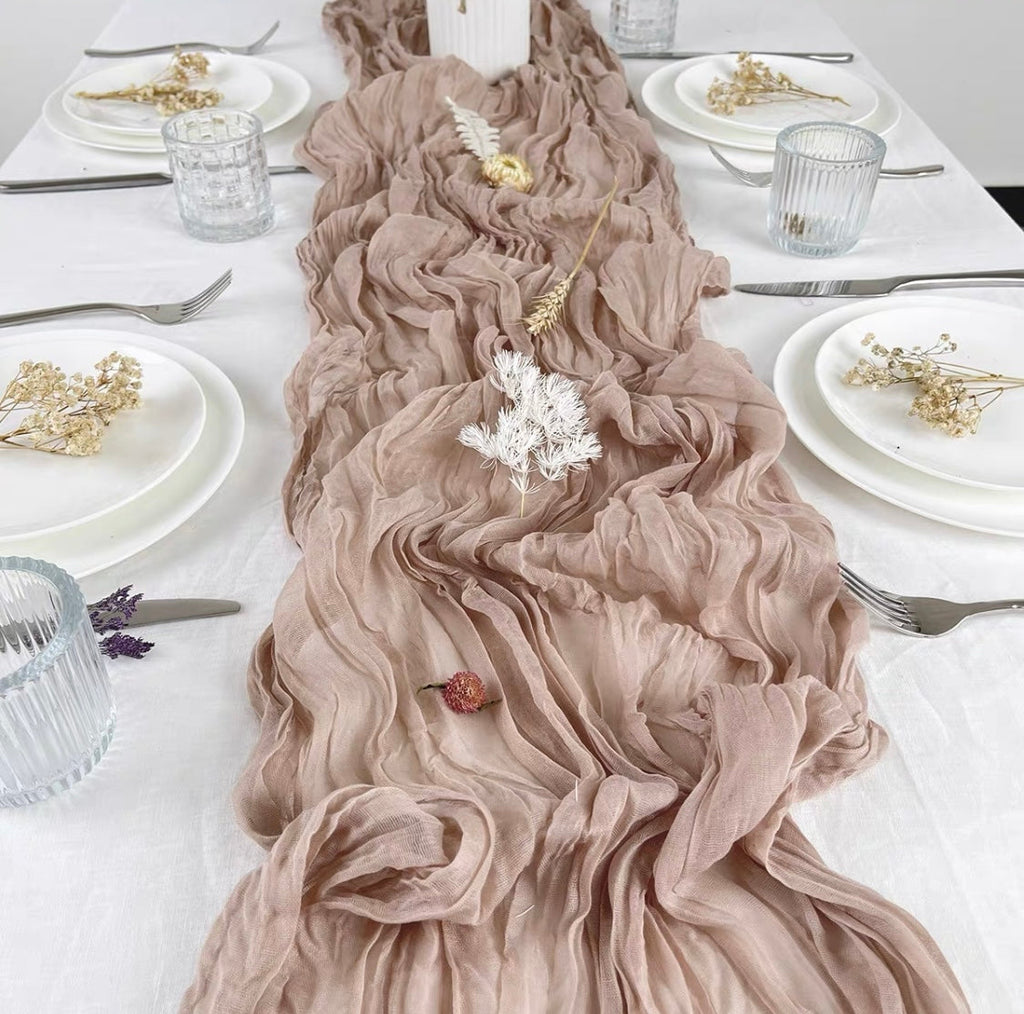 Cheesecloth table runner dusty pink