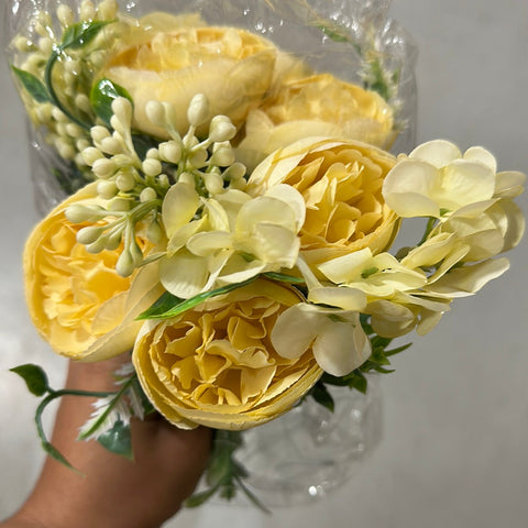 Mini bunch light yellow Artificial Flower Austin rose