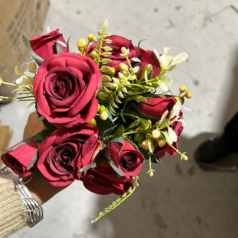 Mini Lyon Red rose bunch with filler Artificial Flower