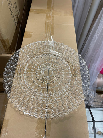 12.5" Clear Glass Charger clear with lace pattern