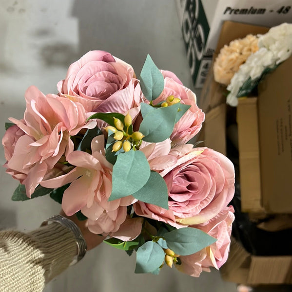 New 10 head Pink Rose Bunch with filler