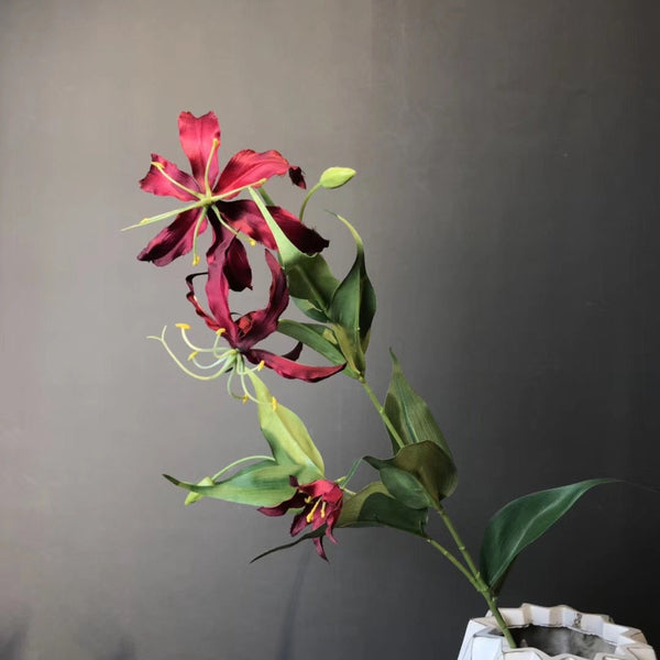 Burgundy Gloriosa fire Lily Artificial flowers - Richview Glass Wedding Supplies