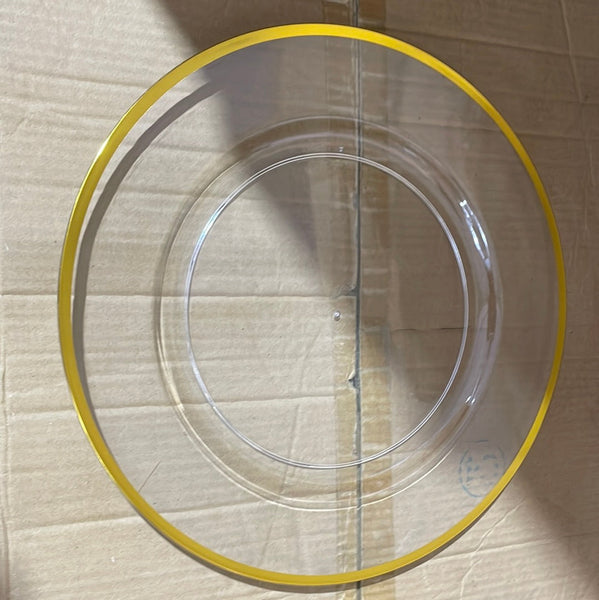 13” Clear PLASTIC Charger Plate gold thin rim