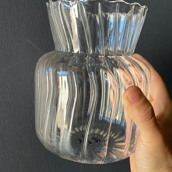 New 5.6” Small bud Glass Vase with ripple line striped