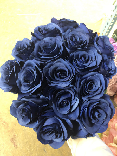 Navy blue Artificial Flower Rose Bunch with leaf 18 head (Royal Blue)