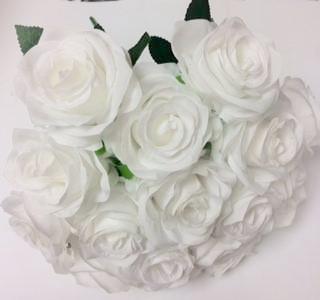 Artificial Flower Rose Bunch with leaf 18 head (white) - Viva La Rosa
