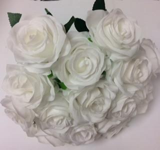 Artificial Flower Rose Bunch with leaf 18 head (white)- FLO1-7 - Viva La Rosa