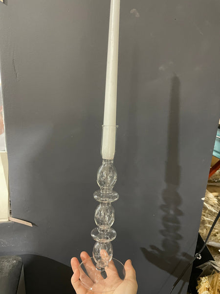 Glass candleholder for taper candles 10.25" tall
