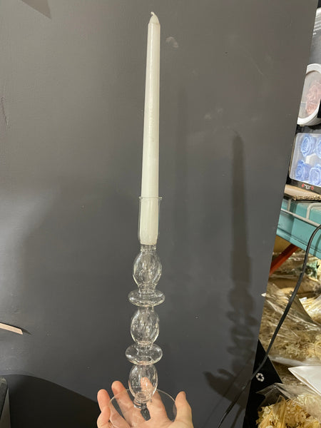 Glass candleholder for taper candles 10.25" tall