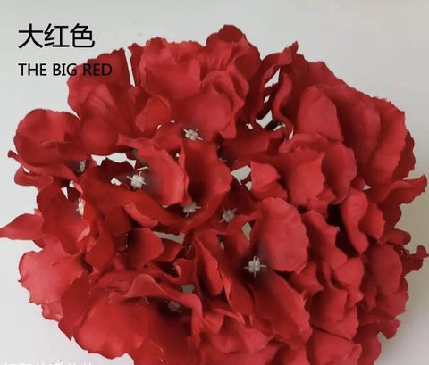 red hydrangea head silk flower