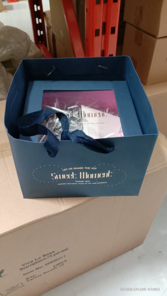 Navy blue square cardboard Box with paper bag- centerpiece For Flowers